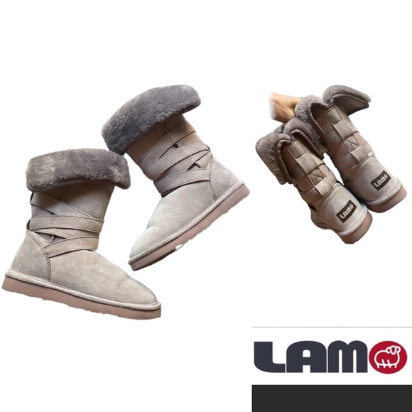 Lam Shearling Slate Grey Strappy Boots - Picture 9 of 9